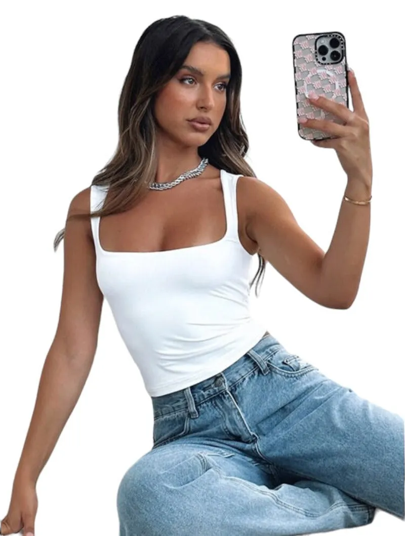 Sleeveless Square Collar Crop Top