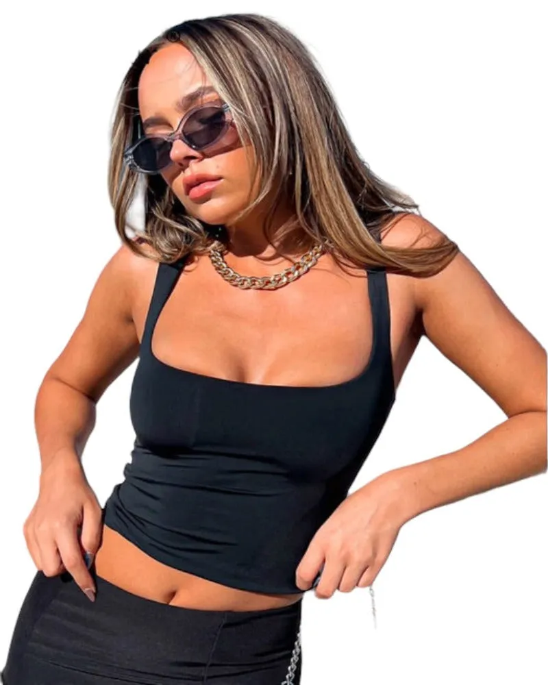 Sleeveless Square Collar Crop Top