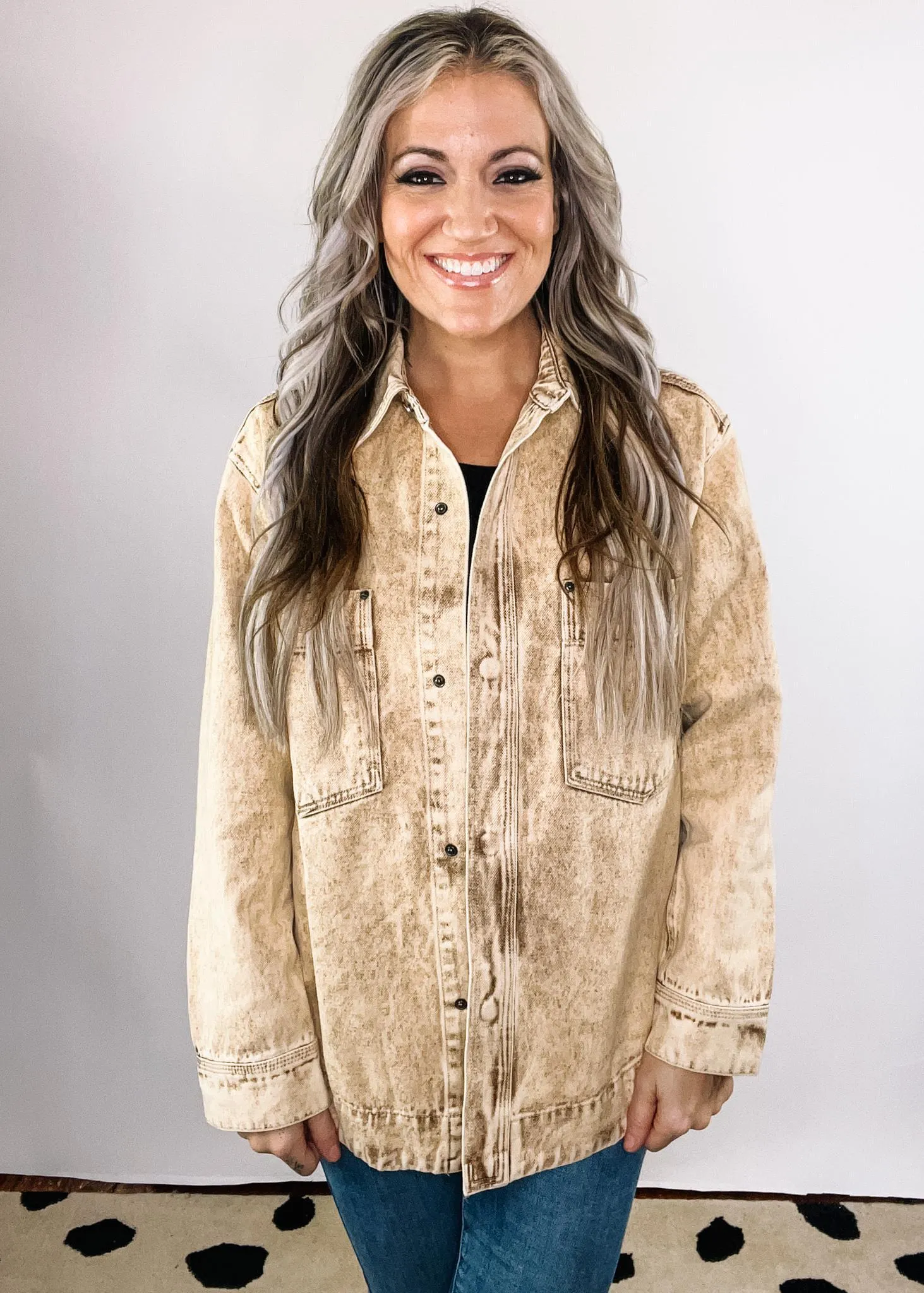 Taupe Vintage Washed Button Down Shacket
