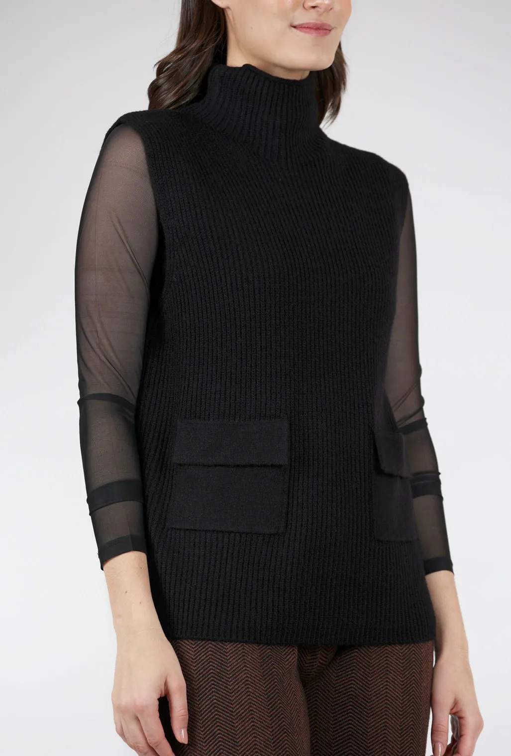 Turtleneck Pocket Vest, Black