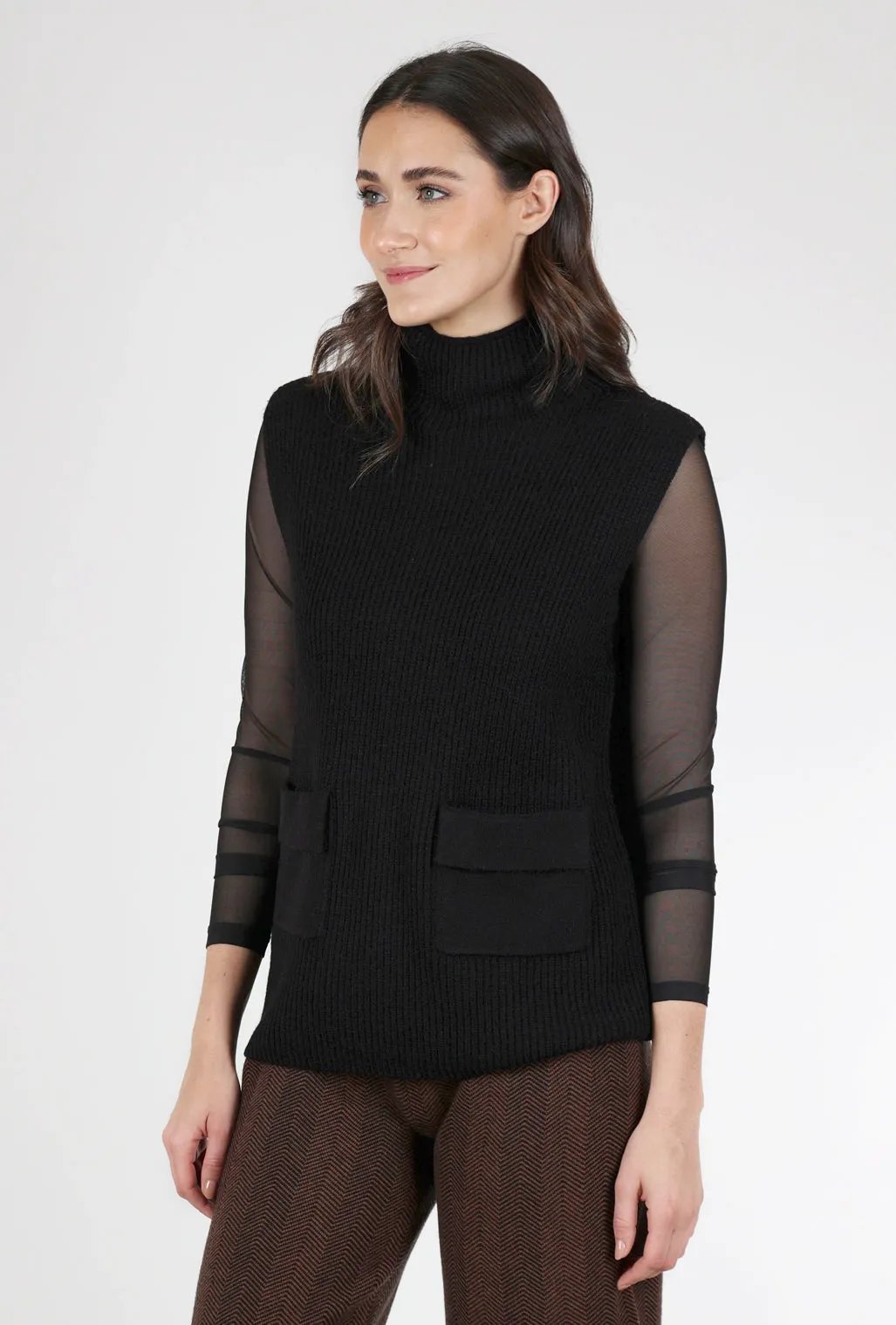 Turtleneck Pocket Vest, Black