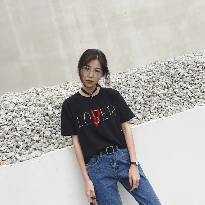 VenusFox Casual  Short Sleeve Loser Lover T-Shirt