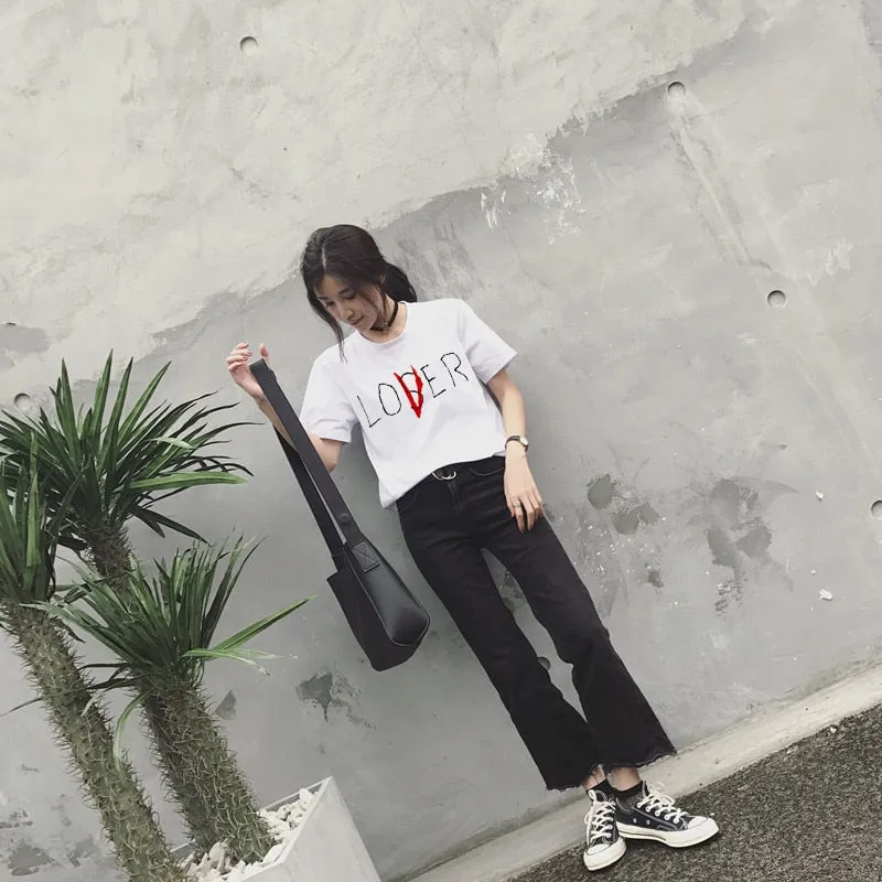 VenusFox Casual  Short Sleeve Loser Lover T-Shirt