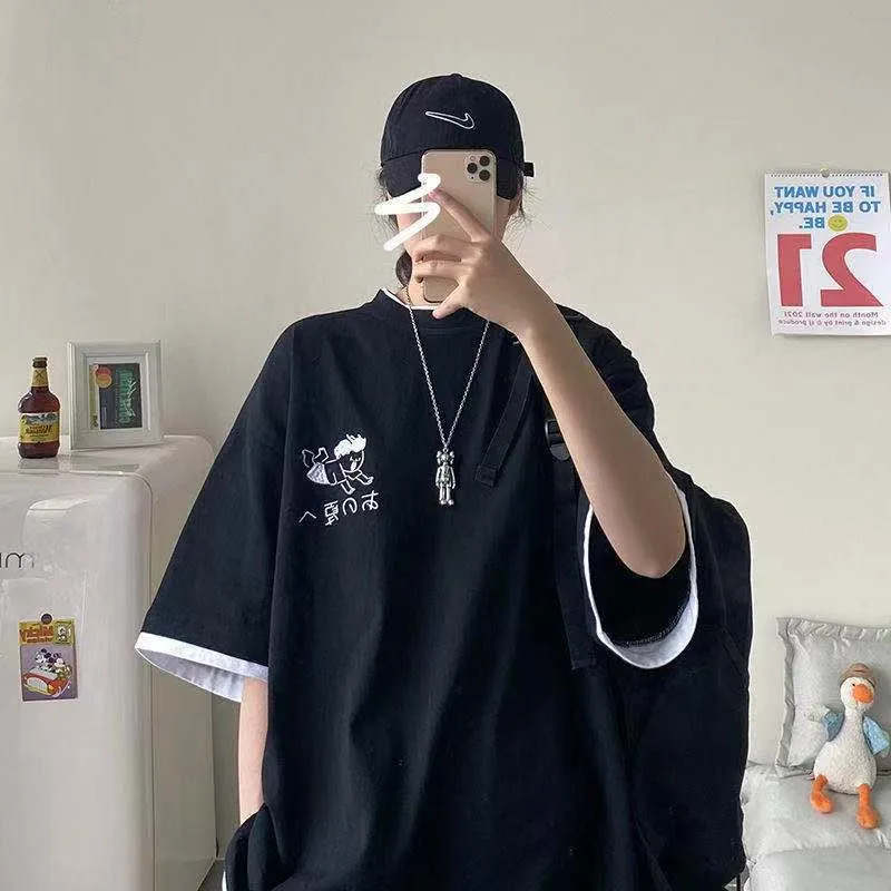 Wiaofellas Summer Men's Short Sleeve T-shirt Male Fashion Brand Loose Tshirt Round Neck Student Printing Top Casual T Shirts M-2XL