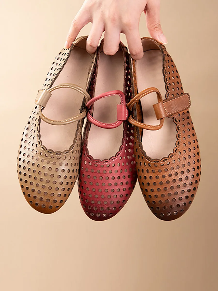 Women Summer Casual Solid Leather Cutout Sandals II1023