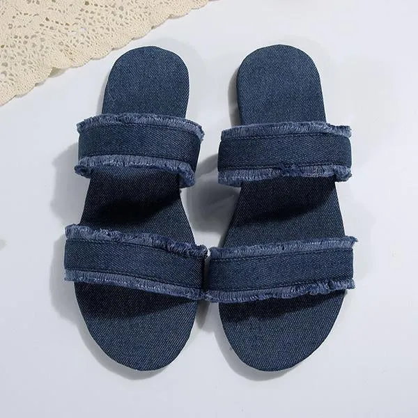 Women's Casual Tassel Denim Flat Slippers 60745159S