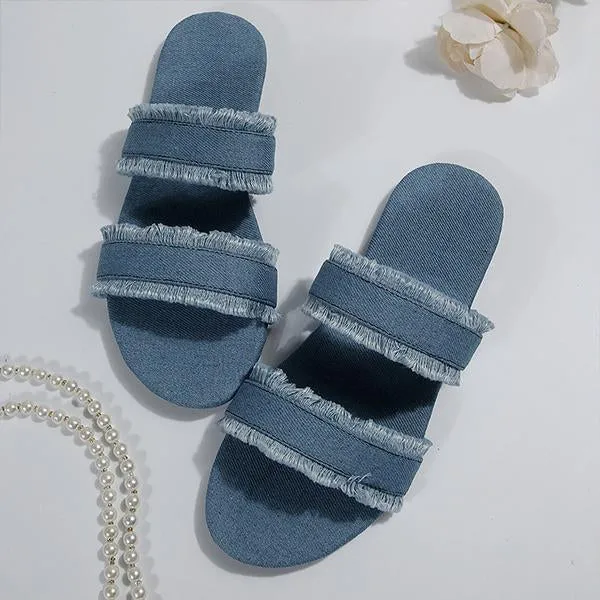 Women's Casual Tassel Denim Flat Slippers 60745159S