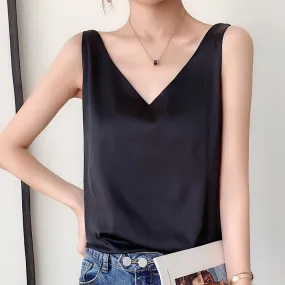 Women's  Casual V-Neck Satin Camisole Tank Top