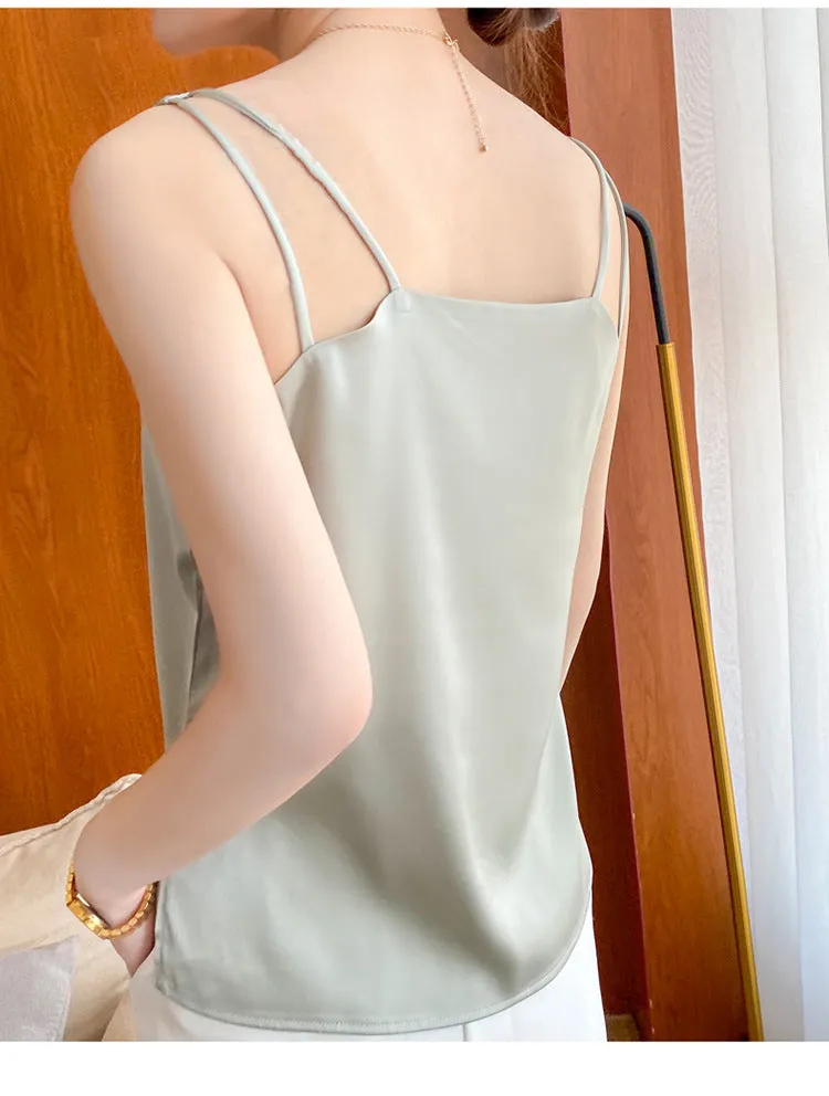 Women's  Casual V-Neck Satin Camisole Tank Top