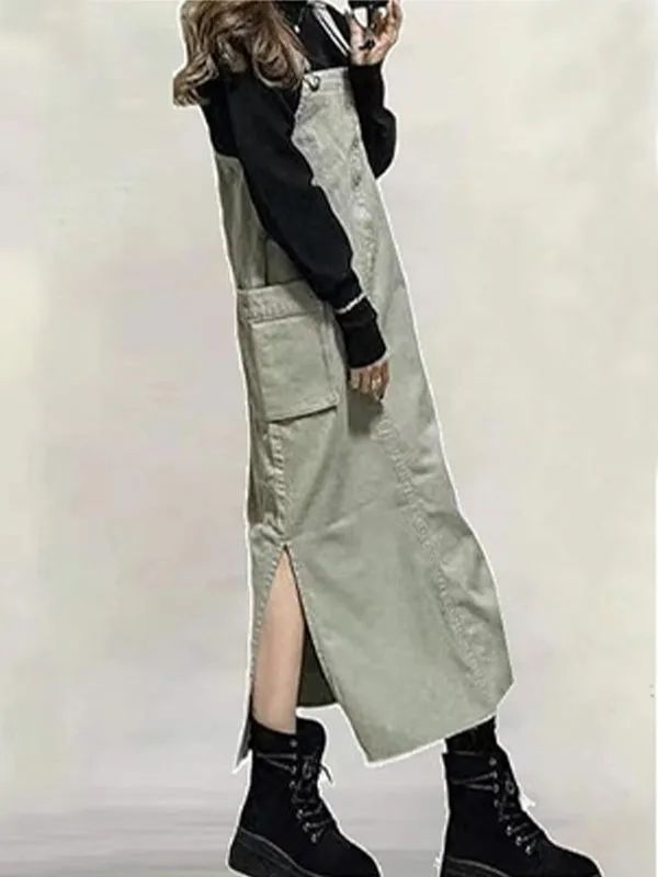 Women's Relaxed Fit Overall Dress with Side Slits