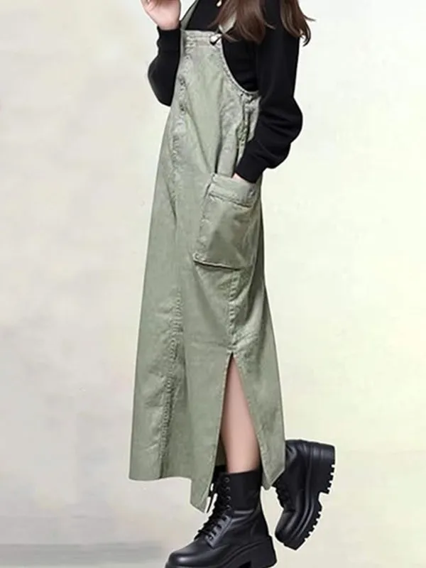 Women's Relaxed Fit Overall Dress with Side Slits