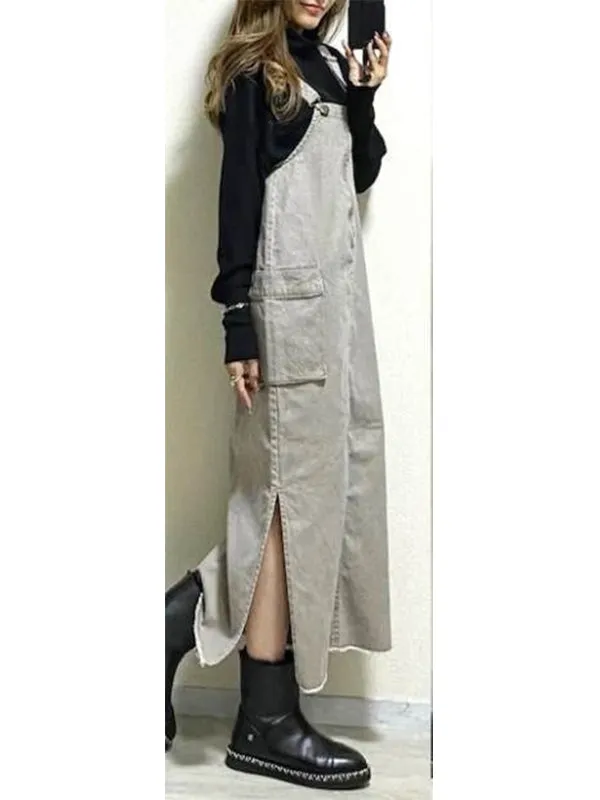 Women's Relaxed Fit Overall Dress with Side Slits
