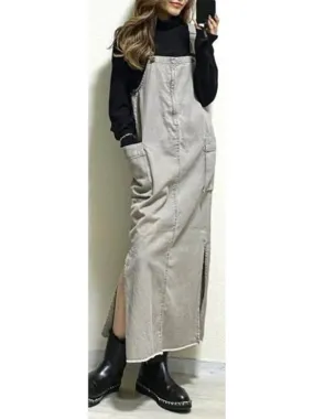 Women's Relaxed Fit Overall Dress with Side Slits