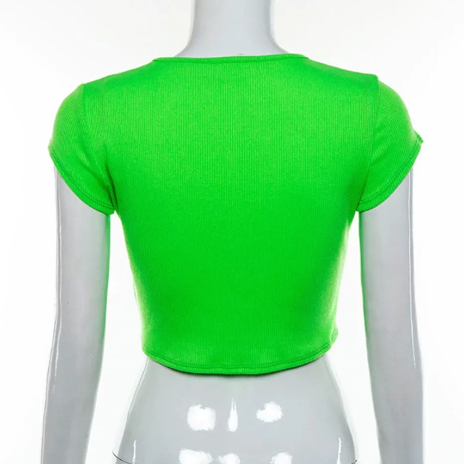 Women's Summer Casual O-Neck Ribbed Crop Top
