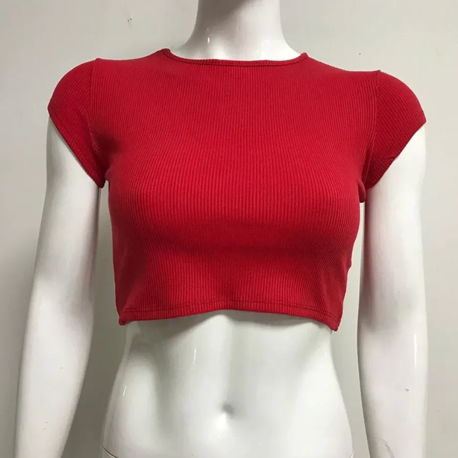 Women's Summer Casual O-Neck Ribbed Crop Top
