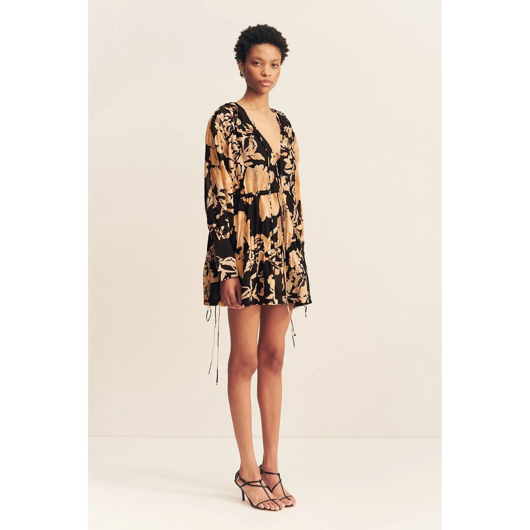 Xenia Tiered Drawstring Mini Dress
