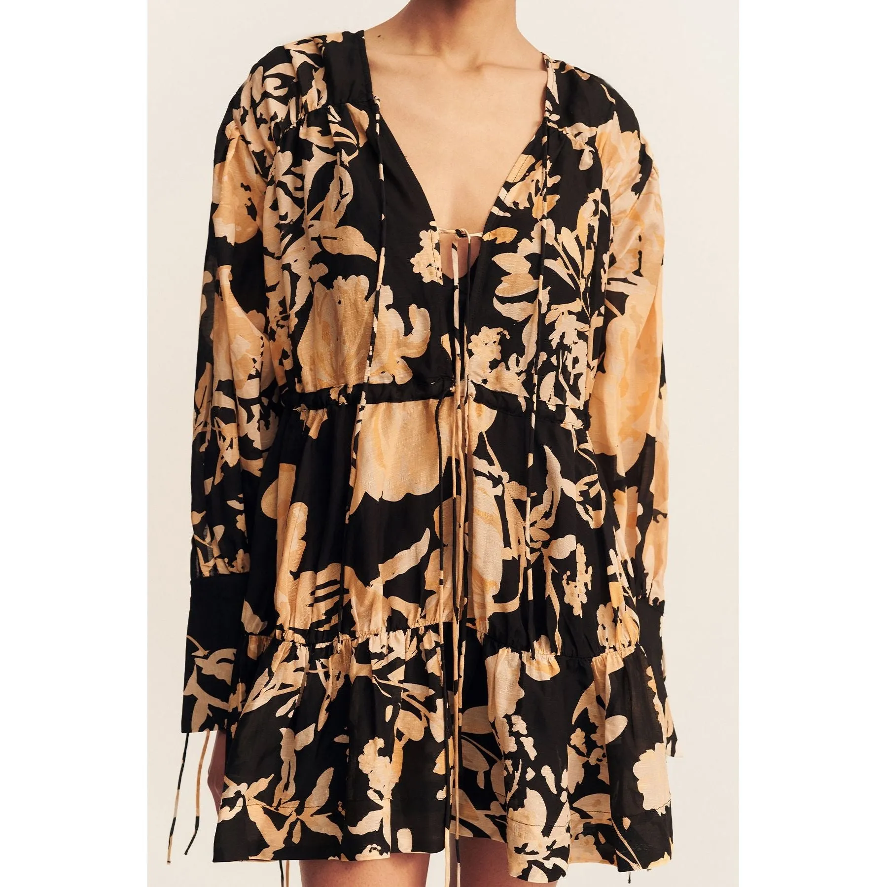 Xenia Tiered Drawstring Mini Dress