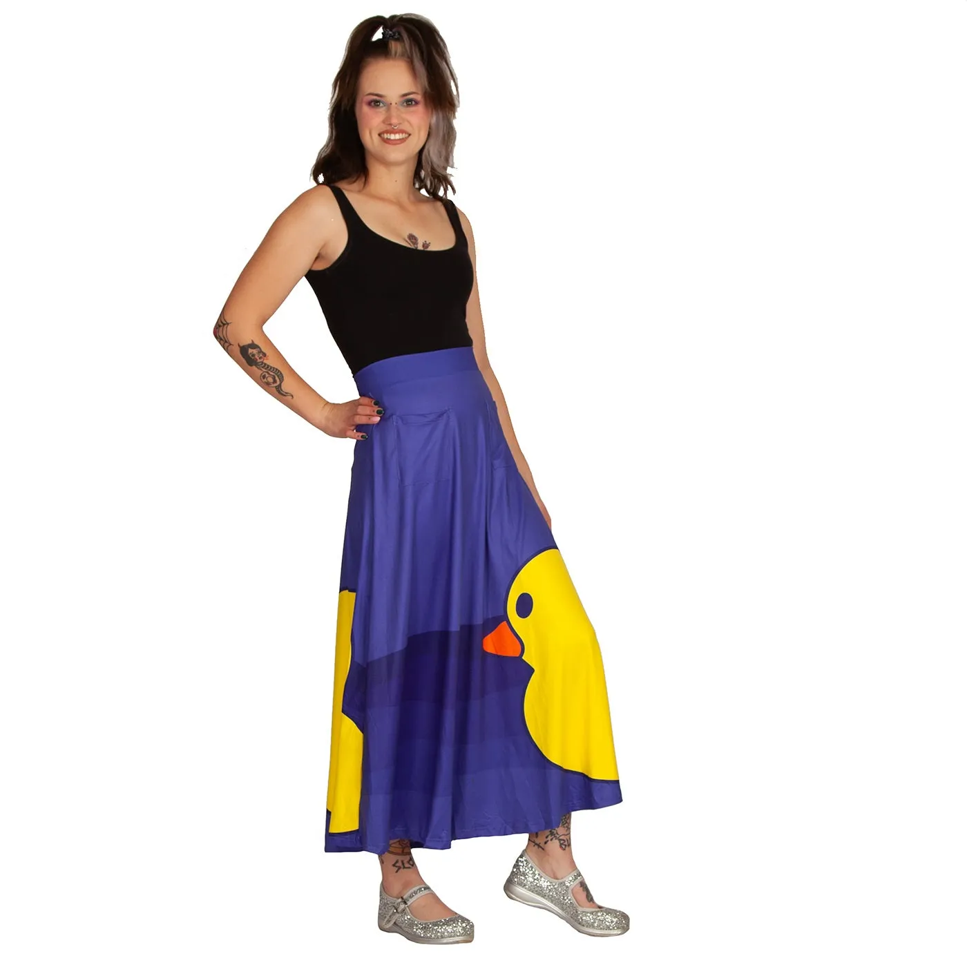 Yellow Ducky Maxi Skirt With Pockets