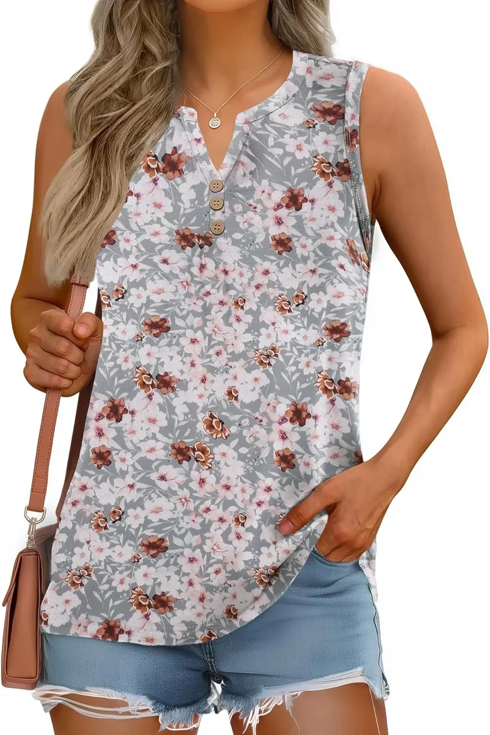 Zeagoo Loose Button Down V Neck Flowy Summer Tops