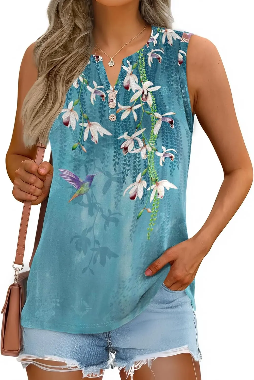 Zeagoo Loose Button Down V Neck Flowy Summer Tops