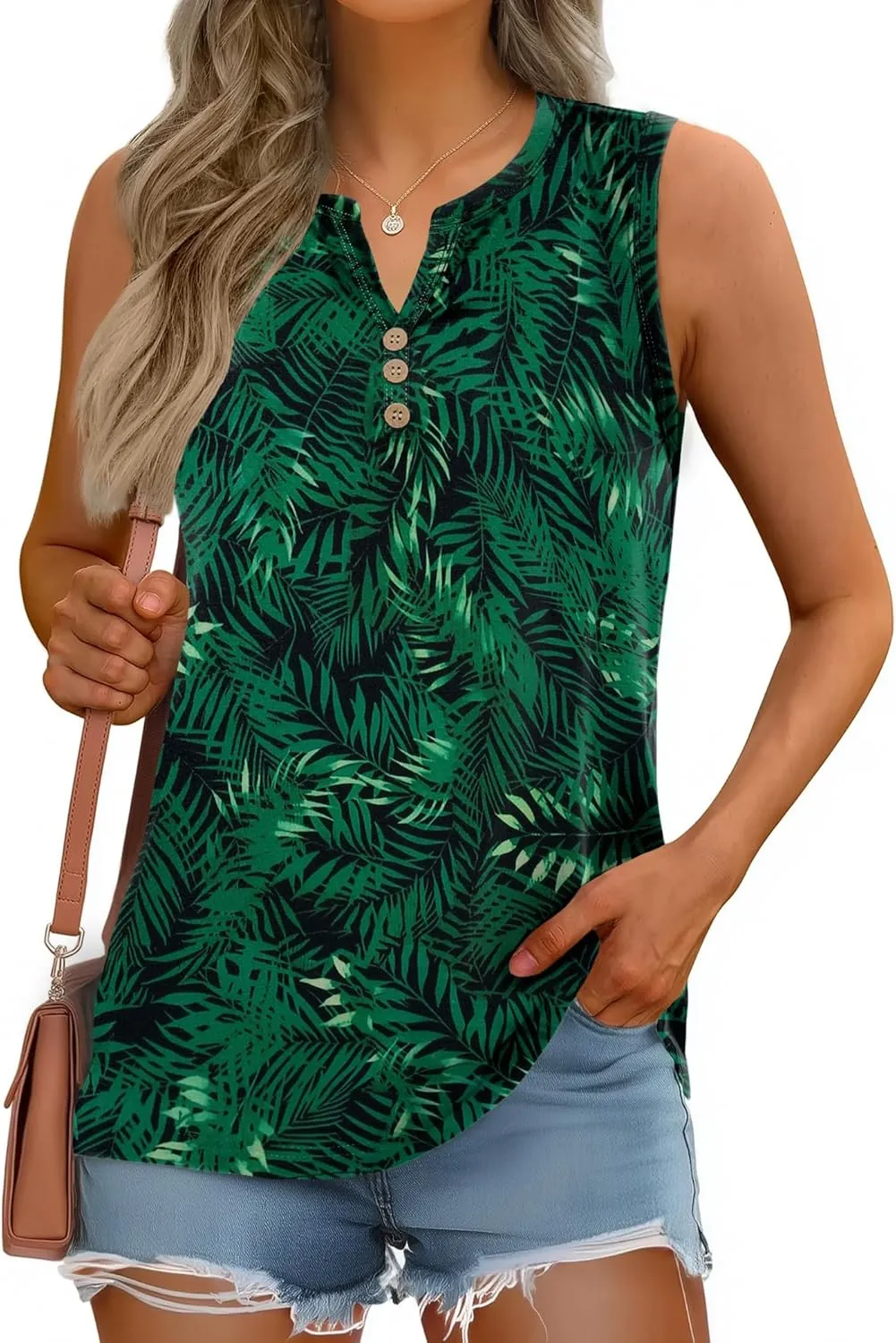 Zeagoo Loose Button Down V Neck Flowy Summer Tops