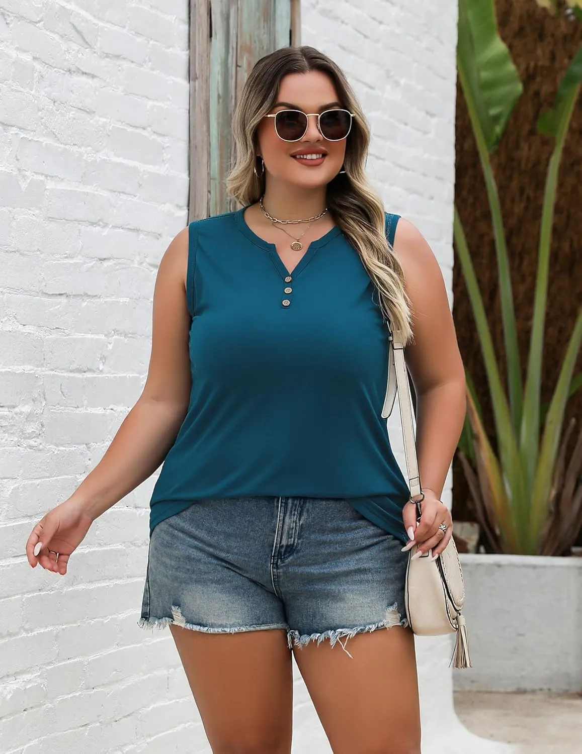 Zeagoo Loose Button Down V Neck Flowy Summer Tops