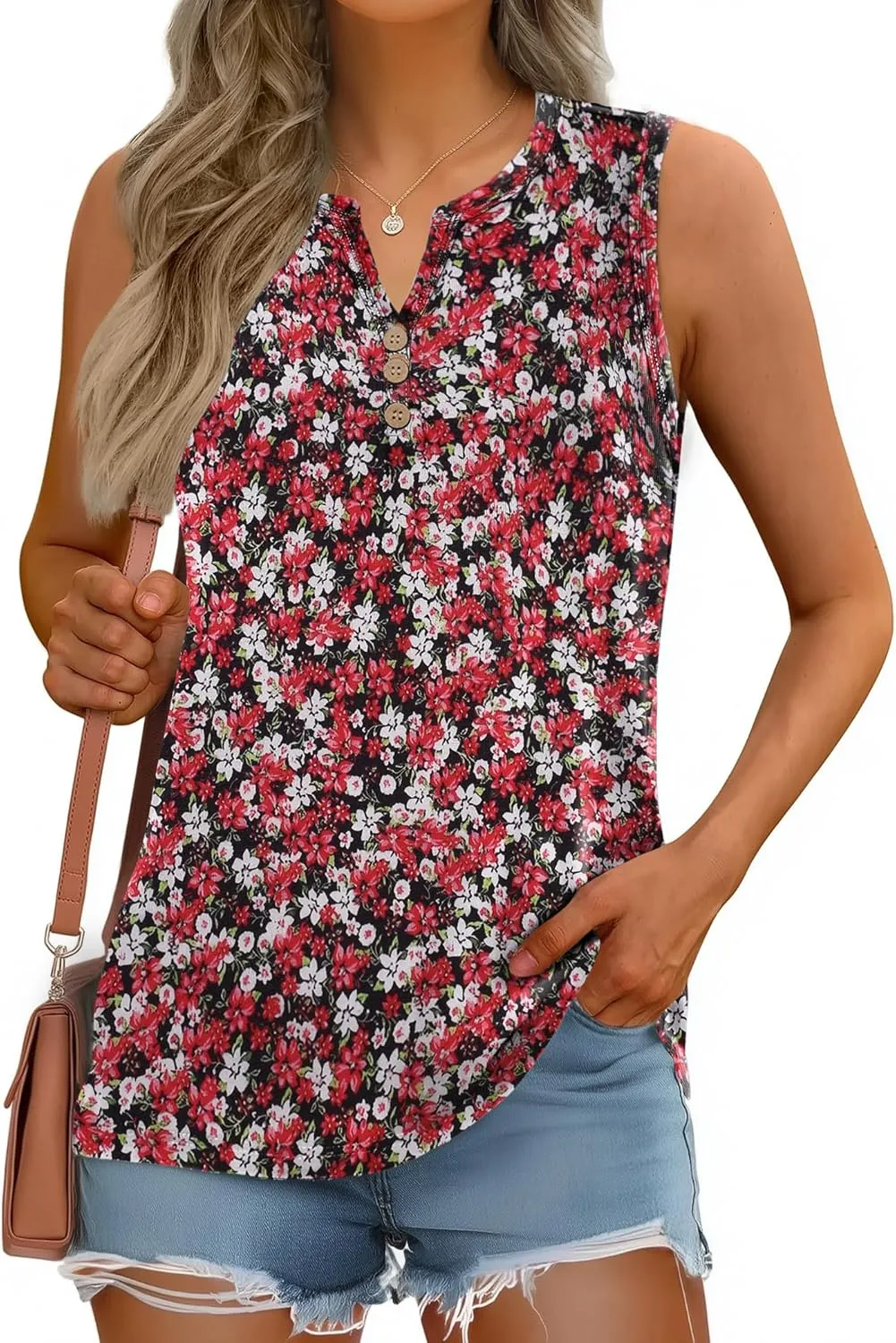 Zeagoo Loose Button Down V Neck Flowy Summer Tops